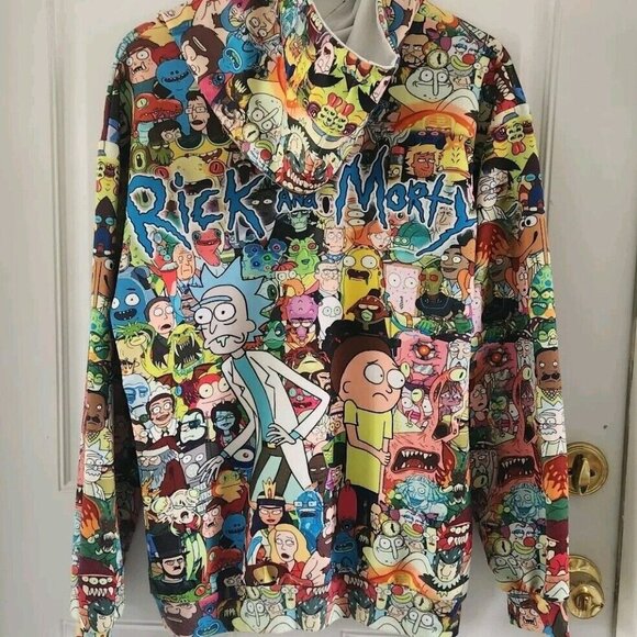The Art Of Rick And Morty Artsy Colorful All Over Characters Hooded Sweatshirt L - Picture 5 of 6